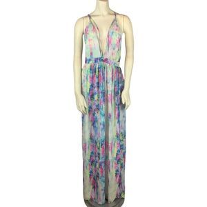 sz L - L'Atiste by Amy Watercolor Maxi Dress, plunge neck, side slit